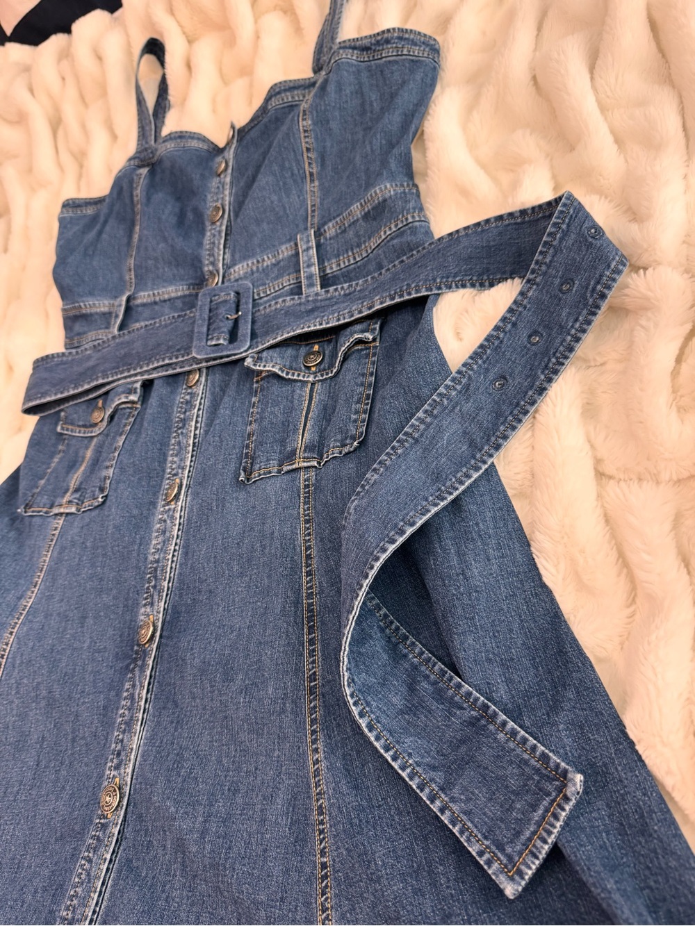 cinq a sept Dark Blue Denim Midi Dress with Belt - Picture 4 of 6